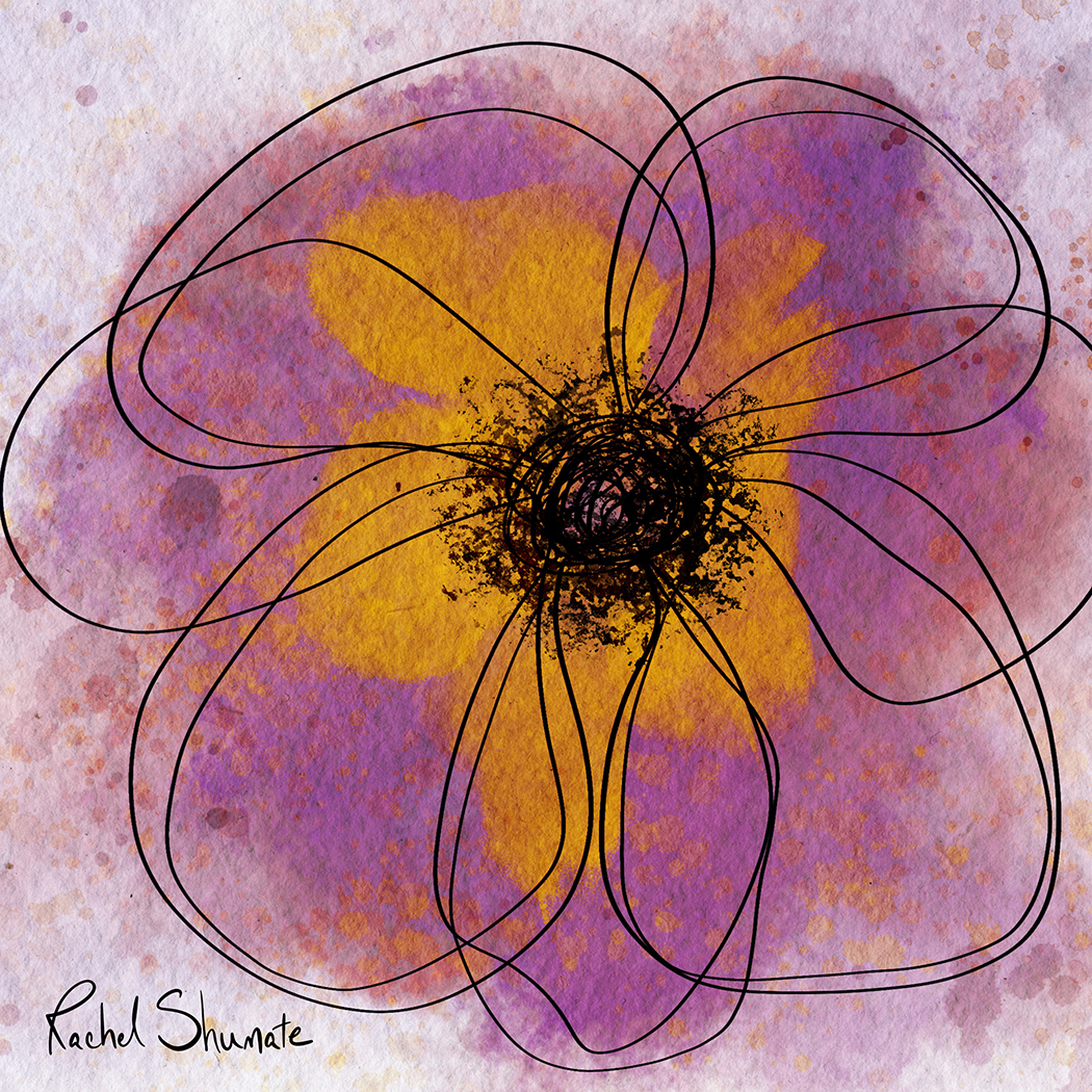 painting of abstract, or messy, purple and gold flower